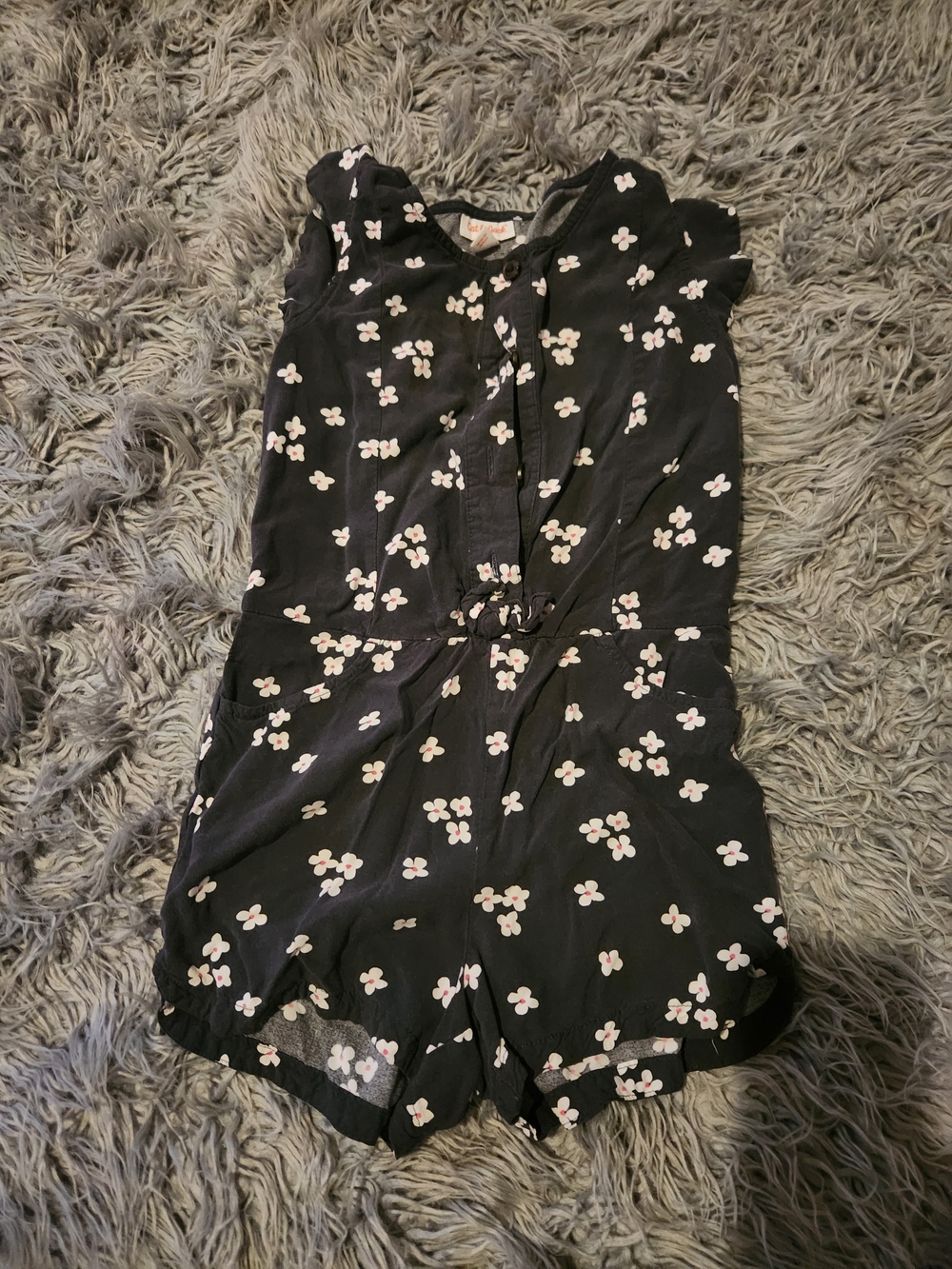 Cat & Jack Black Floral One-Piece Romper with White & Pink Flowers